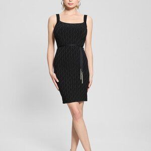 GUESS Genna Diamond Knit Sweater Tank Open Back Dress w/Belt Chain Tassels Large